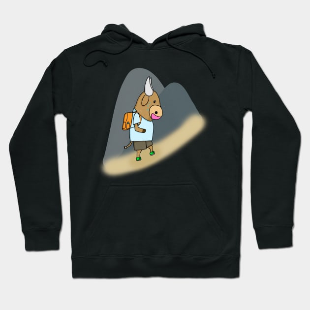 Ox Hiking Up a mountain Hoodie by Adaptix Studio